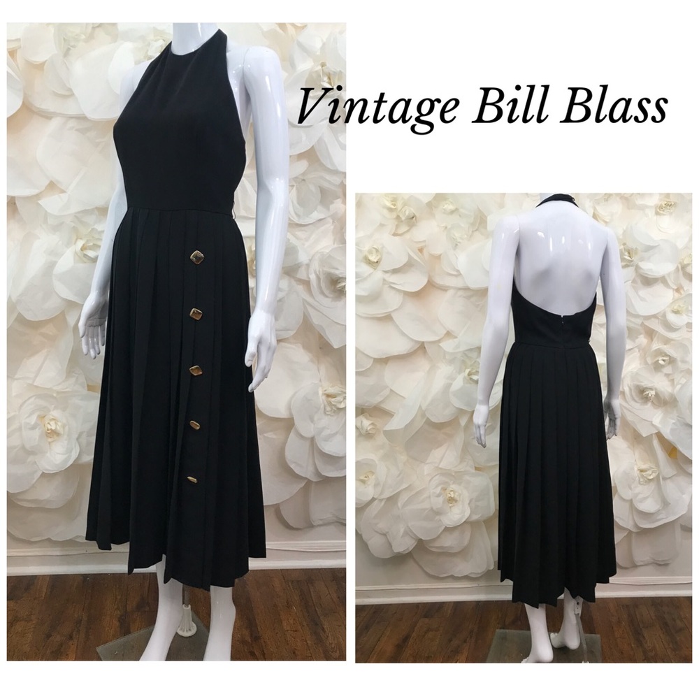 Vintage Bill Blass Halter Black Midi Dress